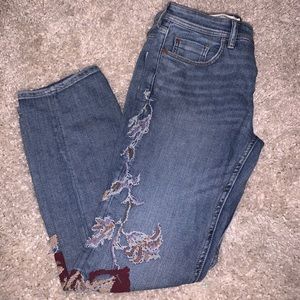 Anthropologie embroidered flower boyfriend jeans